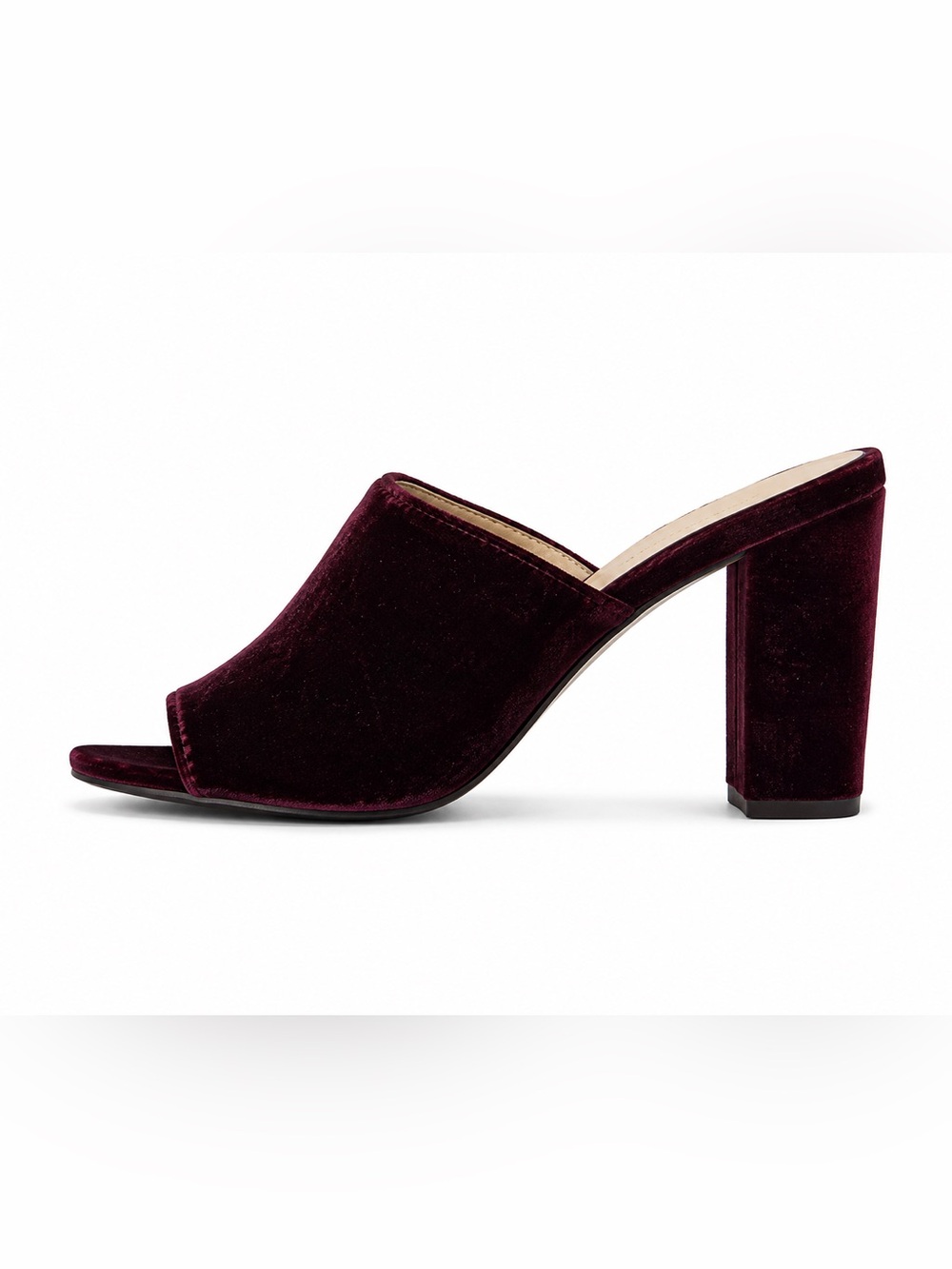 Ann Taylor Velvet Open-Toe Block Heel Mule in Burgundy SW